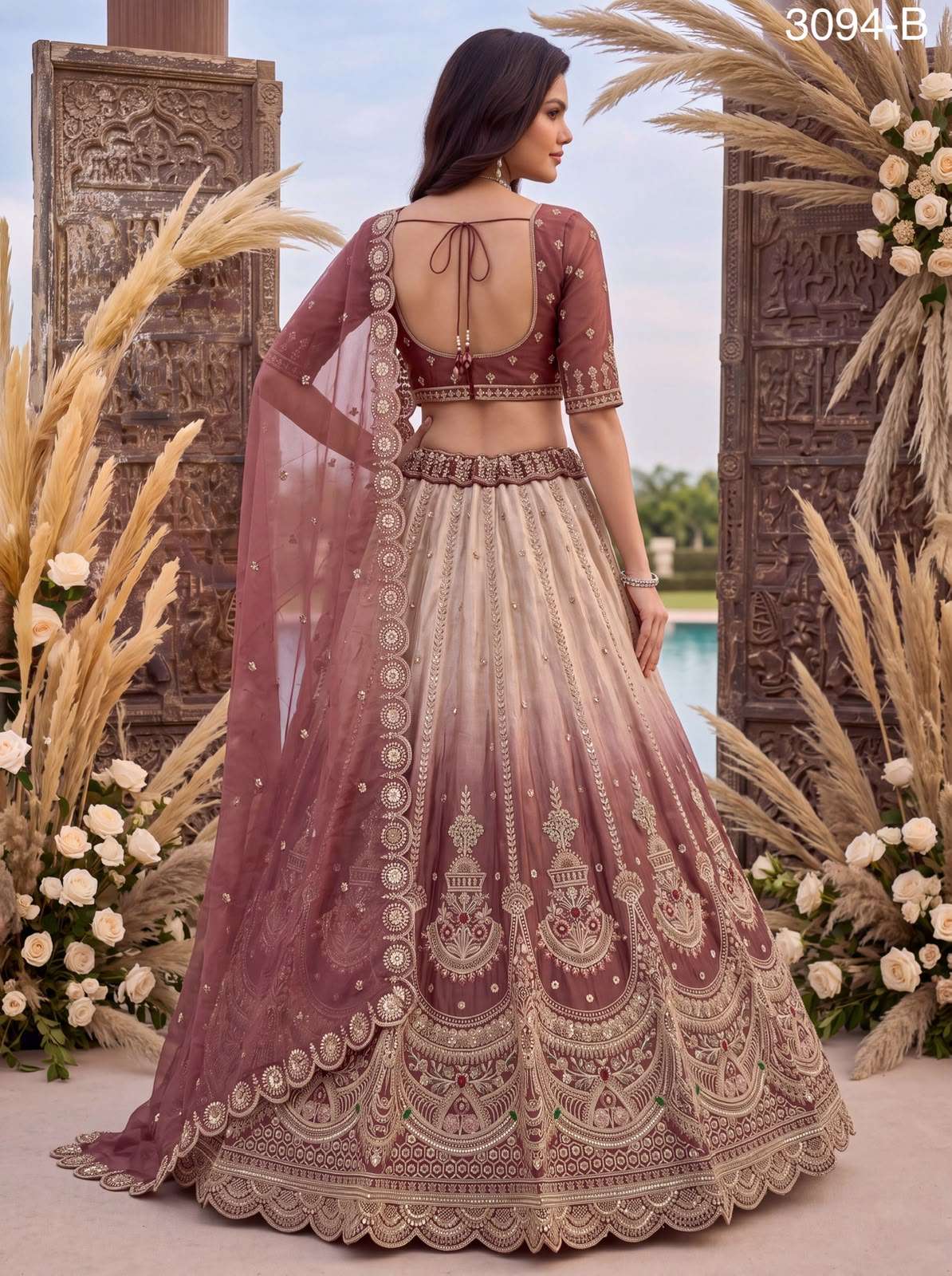 Art Of beautiful Work in Shaded Color Designer Chandnia Silk fabric Lehenga Choli Wholesale in surat 3094